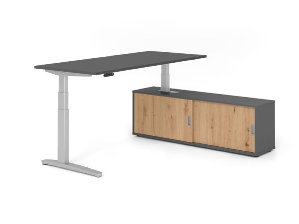 Hammerbacher Schreibtisch XBHM19, 180x80cm, Platte: Graphit, 25mm dick, C-Fuß Gestell Silber, Höhe: 65 - 129 cm, Ahorn, SB/G/S/G/R, VXBHM19SB/G/S/G/R