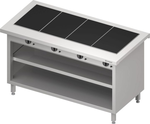 Stalgast Edelstahl Warmausgabe "Free Flow" mit 4 Wärmeplatten aus Glaskeramik und offenem Unterschrank 1465x750x880 mm, Granitabdeckung, FF14221