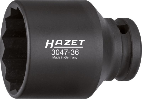 Hazet Schlag-, Maschinenschrauber Steckschlüsseleinsatz, Doppelsechskant, Vierkant hohl 12,5 mm, 36 mm, 3047-36