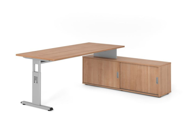 Hammerbacher Aufsatz-Schreibtisch OSE19, 180x80cm, Platte: Nussbaum, 25mm dick, T-Fuß Gestell Silber, Ahorn, SB/N/S/N/N, VOSE19SB/N/S/N/N