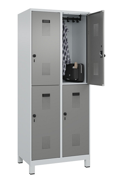 C+P Doppelstöckiger Spind Evolo PLUS, mit Füßen, 4 Fächer, 1950x800x500mm, 7035, Frontfarbe 0005000 RDS Stahlgrau, Drehriegel, 049310-22 S10014