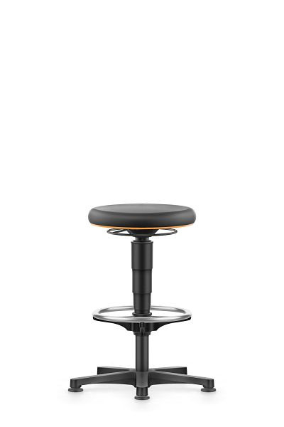 bimos Allround Hocker mit Gleiter und Fußring, PU schwarz, Sitzhöhe 560-830 mm, Farbring orange, 9461-2000-3279
