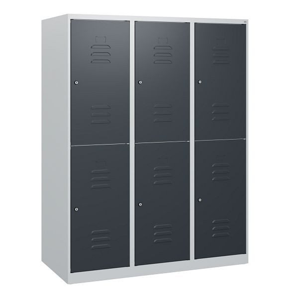 C+P Doppelstöckiger Spind Classic PLUS, 3 Abteile, 1530x1200x500mm, 7035/7016, Zylinderschlösser, 0803005-32 S10020