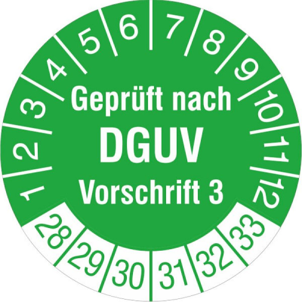 Stein HGS Prüfplaketten mit Jahresfarbe (6 Jahre), Folie, Ø 15 mm, weiß-grün, 2028-2033, 31.c7034-28