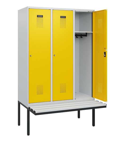 C+P Spind Evolo PLUS, 3 Abteile, 1950x1200x815mm, 7035/1023, Zylinderschloss, Material Sitzfläche Kunststoff, 0490405-32 S10082