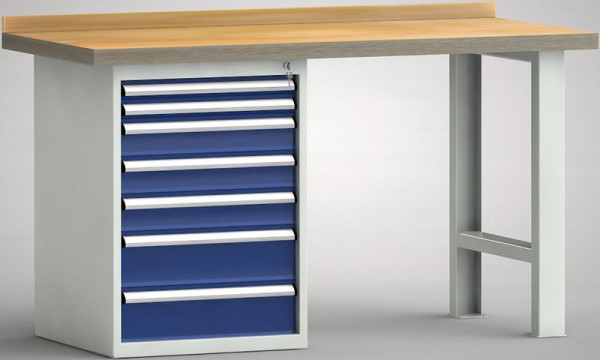 KLW Standard-Werkbank - 1500 x 700 x 840 mm L x T x H, links 2x50EA/3x100EA/2x150EA, WS515N-1500M40-E7030