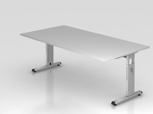 Hammerbacher Schreibtisch C-Fuß 200x100cm Grau/Silber, Arbeitshöhe 65-85 cm, VOS2E/5/S