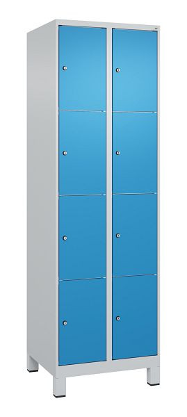 C+P Schließfachschrank Classic PLUS, Füße, 2 Abteile mit je 4 Fächern, 1950x600x500mm, 7035/5012, 080010-204 S10004