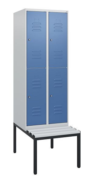 C+P Doppelstöckiger Spind Classic PLUS, 2 Abteile, 1950x600x815mm, 7035/5023, Zylinderschlösser, mit untergebauter Sitzbank, 0803505-20 S10080