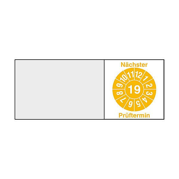 SafetyMarking Kabelprüfplakette, Nächster -18- Prüftermin, Jahr der Prüfung: 19, 5x2 cm, Folie, selbstklebend, VE: 16 Stück/Bogen, 30.0881-18