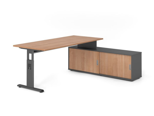 Hammerbacher Aufsatz-Schreibtisch OSE19, 180x80cm, Platte: Nussbaum, 25mm dick, T-Fuß Gestell Graphit, Ahorn, SB/N/G/G/N, VOSE19SB/N/G/G/N
