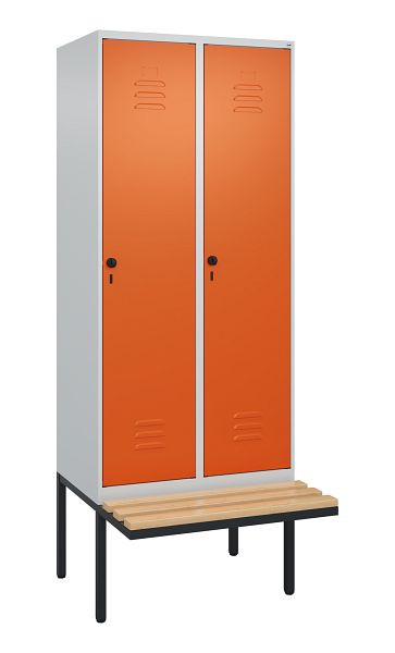 C+P Umkleidespind Classic PLUS, 2 Abteile, 2120x800x815mm, 7035/2004, Drehriegel, Buche-Sitzleisten, 0800407-22 S10119