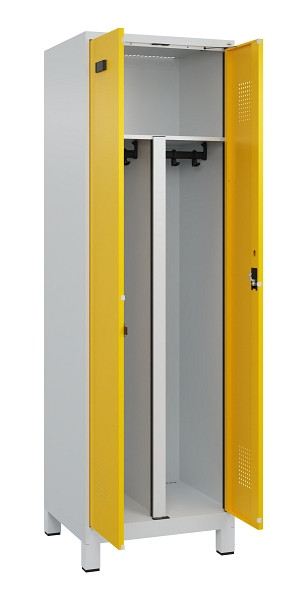 C+P PSA Schwarz-Weiß-Spind Evolo PLUS, mit Füßen, 2 Abteile, 1950x600x500mm, 70, Frontfarbe RAL 1023 Verkehrsgelb, Zylinderschloss, 049012-20P S10028