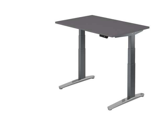 Hammerbacher Sitz-Steh-Schreibtisch elektrisch 120x80cm Graphit/Graphit Alu poliert, Rechteckform, VXBHM12/G/GC