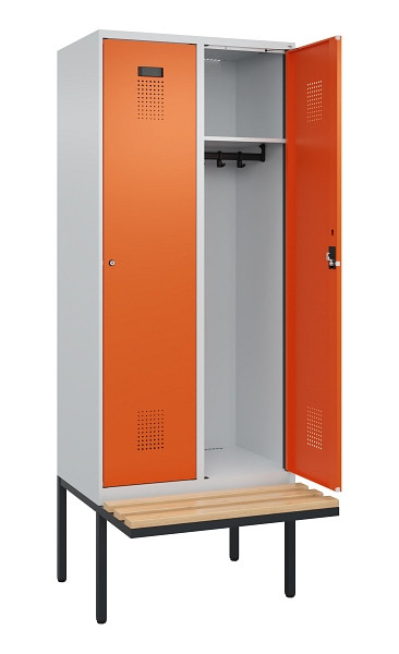 C+P Spind Evolo PLUS, 2 Abteile, 2120x800x815mm, 7035/2004, Haken 4, Zylinderschloss, Sitzfläche Holz, 0490407-22 S10029