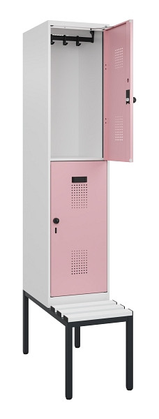 C+P Doppelstock-Spind Evolo PLUS, Bank, 2 Fächer, 2120x400x815mm, 9016/3015, Drehriegel, Sitzfläche Kunststoff, Sitzbank, 0493507-12 S10099
