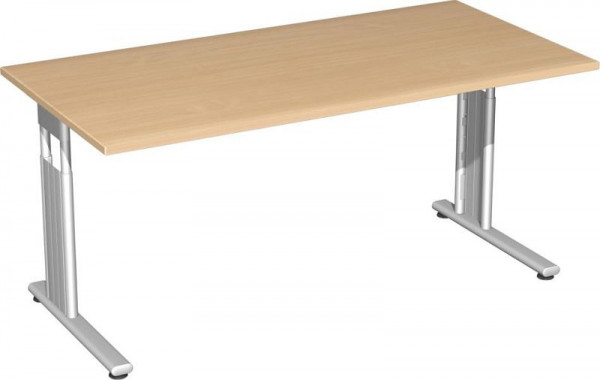 geramöbel Schreibtisch höhenverstellbar, C Fuß Flex, 1600x800x680-820, Buche/Silber, S-617103-BS