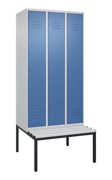 C+P Umkleidespind Classic PLUS mit Mitteltrennwand, 3 Abteile, 2120x900x815mm, 7035/5023, Zylinderschlösser, 0800507-30F S10020