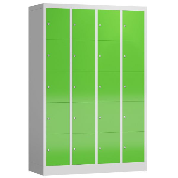 Lüllmann ClassiX Schließfachschrank, 4 Abteile à 5 Fächer, 1800 x 1185 x 500 mm, lichtgrau/gelbgrün, X-520545