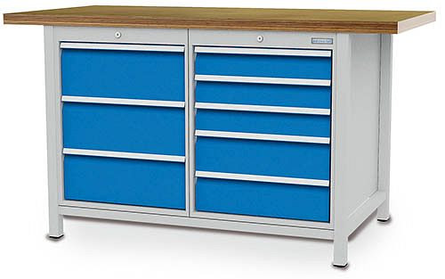 Bedrunka+Hirth Kastenwerkbank Serie 1500 R18-24, 3x200, 2x150, 3x100 mm, Schubladen-Vollauszug 100%, 1500 x 750 x 959 mm, 03.14.07V9