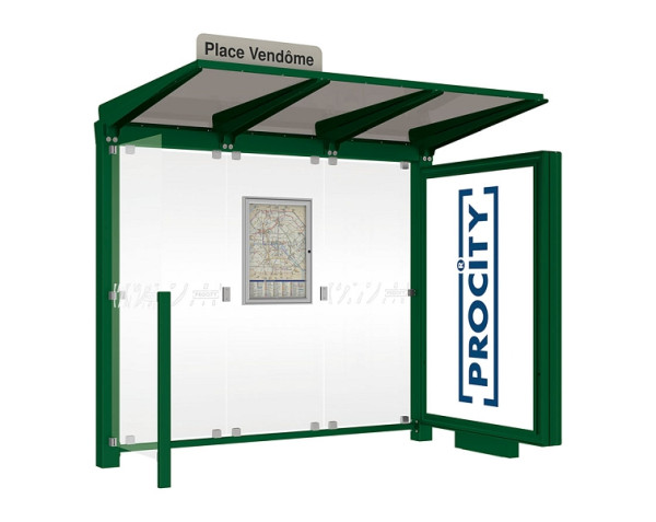 Procity Wartehalle Venedig - Leuchtkasten Mittelfuß + 1 Seitenverkleidung, Farbe RAL 6005, Maße: Breite 2500 x Höhe 2422 x Tiefe 1520 mm, 529653.6005
