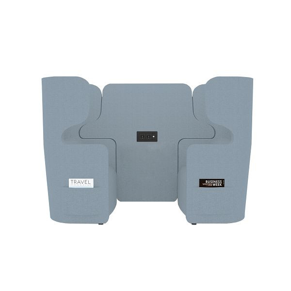 Bisley Raum in Raum Lösung Vivo, Zweisitzer, Hohe Rückenlehne, 2 Seitentaschen, 2 Steckdosen und 2 USB Anschlüsse, NE0378 hellblau, VIVH2SETPS2.NE0378