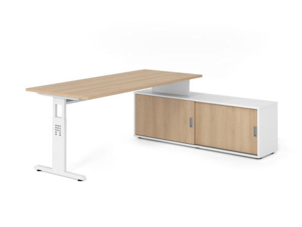 Hammerbacher Aufsatz-Schreibtisch OSE19, 180x80cm, Platte: Eiche, 25mm dick, T-Fuß Gestell Weiß, Ahorn, VOSE19SB/E/W/W/E