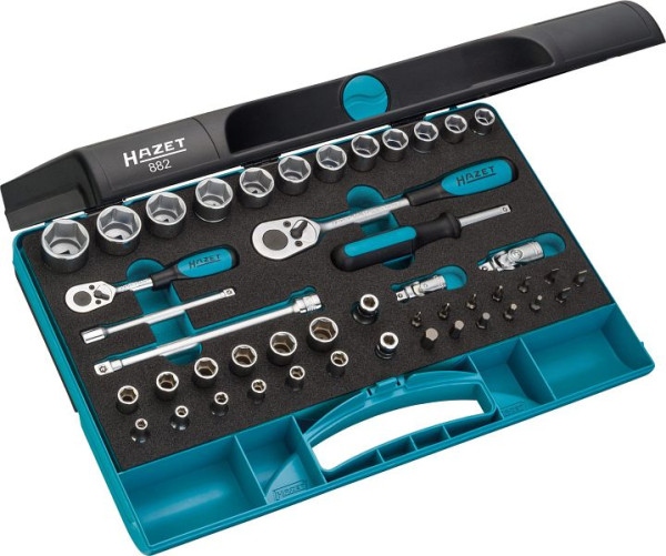 Hazet Steckschlüssel Satz, Vierkant hohl 10 mm, Vierkant hohl 6,3 mm, Sechskant massiv 6,3, Außen-Sechskant-Tractionsprofil, 882