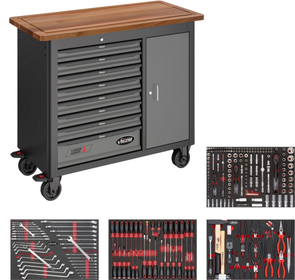VIGOR Werkbank VIGOR 1000, Gesamtlänge: 1091 mm, Anzahl Werkzeuge: 256, V5156
