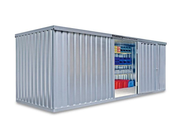 FLADAFI Materialcontainer MC 1600, verzinkt, zerlegt, mit Holzfußboden, 6.080 x 2.170 x 2.150 mm, Einflügeltür auf der 6 m Seite, F16200101