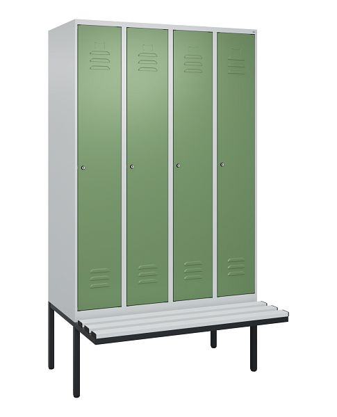 C+P Umkleidespind Classic PLUS, 4 Abteile, 2120x1200x815mm, 7035/6011, Zylinderschlösser, 3 Doppel-Haken, 0800407-40 S10021