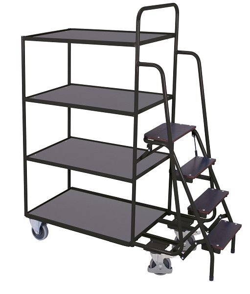 VARIOfit Kommissionierwagen mit 4 Ladeflächen, hoch, Außenmaße: 1.695 x 625 x 1.900 mm, RAL 7016 anthrazitgrau, sw-600.617/AG