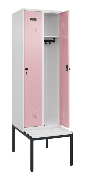 C+P Spind Evolo PLUS, 2 Abteil, 2120x600x815mm, 9016/3015, Drehriegel, Sitzfläche Kunststoff, Sitzbank, 0490507-20 S10072