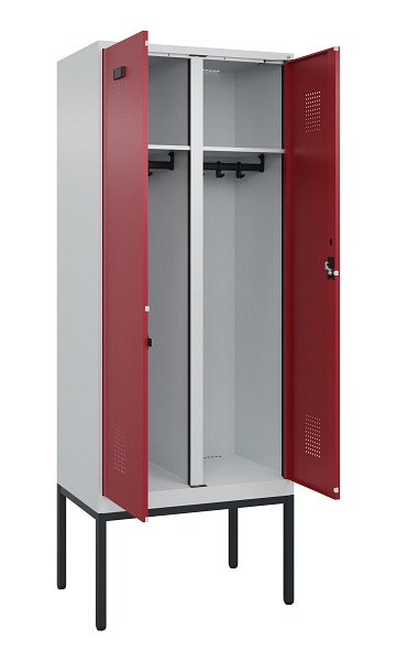 C+P Schwarz-Weiß-Spind Evolo PLUS, Gestell, 2 Abteile, 2120x800x500mm, 7035/3003, Zylinderschloss, 0490327-22 S10031