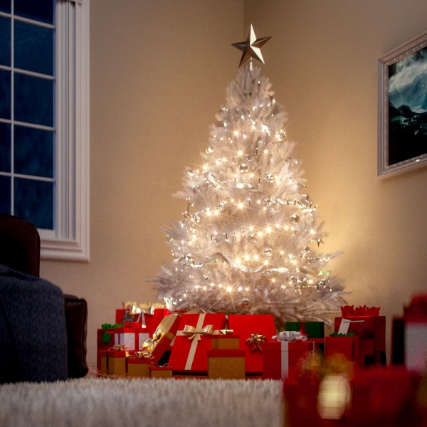 casaria Künstlicher Weihnachtsbaum, 150 cm Höhe, Weiß, mit Fuß, 107679
