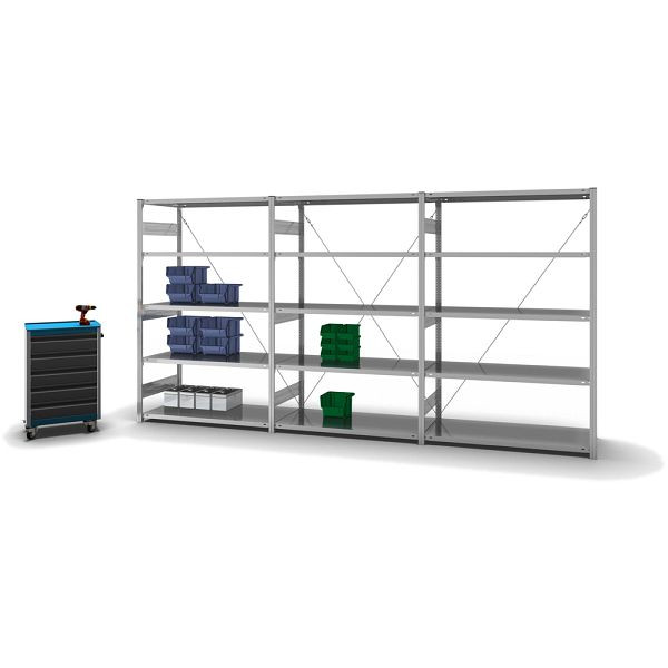 hofe Fachboden-Grundregal, 2000x600x1300 mm, 5 Fachebenen, verzinkt, 330 kg Fachlast, 3000 kg Feldlast, einseitige Bedienung, HZG20613XS