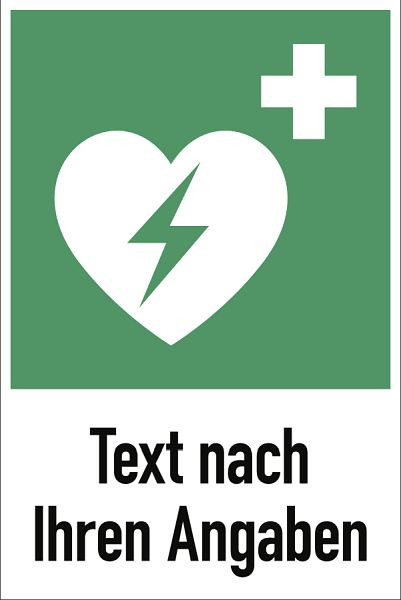 Moedel Automatisierter externer Defibrillator ISO 7010 mit Text nach Angabe, Aluminium, 400x600mm, 104428