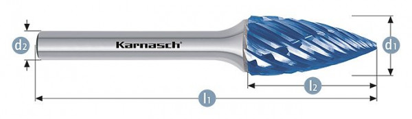 Karnasch Hartmetall-Frässtift Blue-Tec beschichtet SPG/ HP-8 d1= 10 / l2= 20 / d2= 6 / l1= 65mm, VE: 2 Stück, 116047020