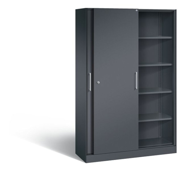 C+P Schiebetürenschrank Asisto, H1980xB1200xT435mm, Farbe: Schwarzgrau, Bügelgriff, 5 OH, 142001-000 S10039