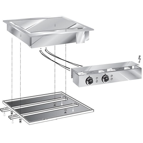 Gastro-Inox drop-in Grillplatte 60cm, verchromte Backfläche, 1/2 glatt-1/2 geriffelt, 160.538
