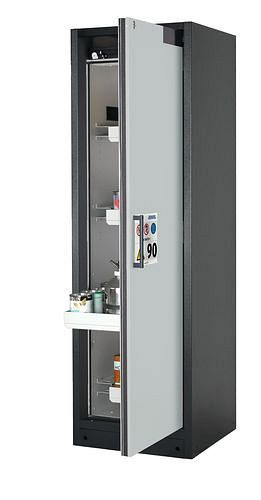 asecos Feuerbeständiger Gefahrstoffschrank Select W-64R, 4 Auszugswannen, Tür grau (rechts), 201004