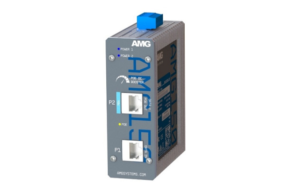 AMG Systems Industrieller PoE-Injektor, 1 10/100/1000BT RJ45 mit 60/90W PoE gemäß 802.3bt, 20-60 VDC, AMG150-1GBT-P90-LV