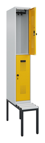 C+P Doppelstock-Spind Evolo PLUS, Bank, 2 Fächer, 2120x300x815mm, 7035/1004, Drehriegel, Sitzfläche Kunststoff, Sitzbank, 0493507-10 S10081