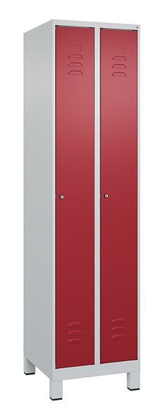 C+P Umkleidespind Classic PLUS, Füße, 2 Abteile, 1950x500x500mm, 7035/3003, Zylinderschlösser, 080010-29 S10016