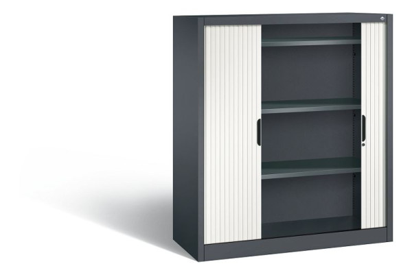 C+P Sideboard mit Rollladen Omnispace, H1345xB1200xT420mm, Farbe: Schwarzgrau / Verkehrsweiß, Griffmulde, 3 OH, 3223-00 S10132