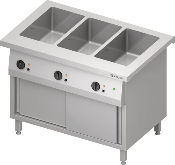 Stalgast Edelstahl Bain-Marie-Station "Free Flow" 3x GN1/1-Becken, mit Schiebetüren, 1132x750x880 mm Granitabdeckung "Standard G1", FF11213