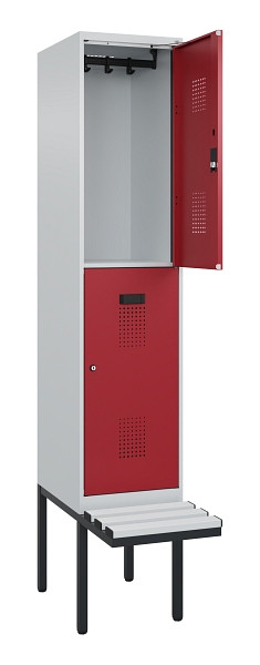 C+P Doppelstock-Spind Evolo PLUS, Bank, 2 Fächer, 2120x400x815mm, 7035/3003, Zylinderschloss, Sitzfläche Kunststoff, 0493407-12 S10112