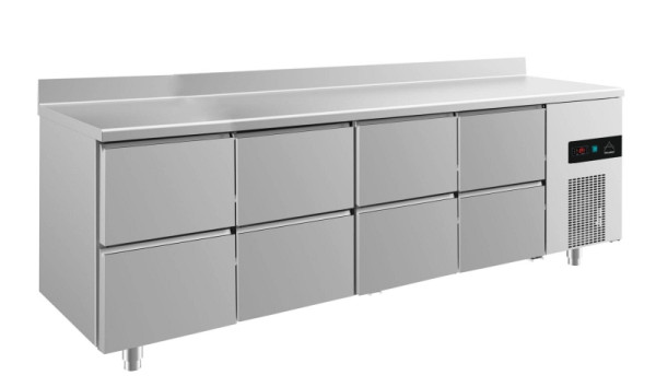 A&S Polarny Kühltisch -2 bis +8°C mit 4x zwei Schubladen, 2330 x 700 x 850 mm, mit Aufkantung, KT4ZZZZA