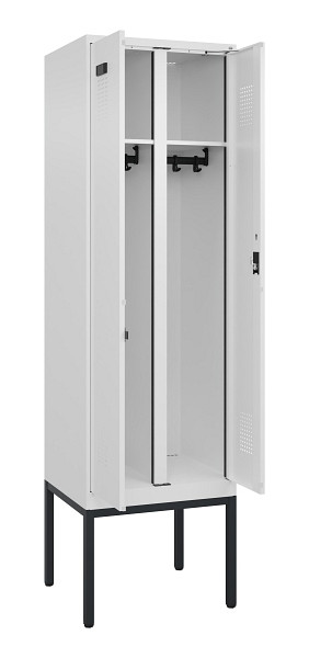 C+P Schwarz-Weiß-Spind Evolo PLUS, Gestell, 2 Abteile, 2120x600x500mm, 9016/9016, Zylinderschloss, 0490327-20 S10047