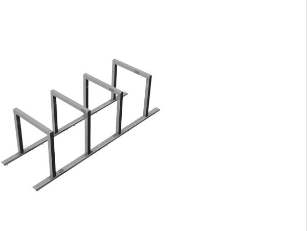 Schake Anlehnbügel als Reihenanlage mit (geteiltem) Schienensystem für 4 Anlehnbügel, Länge: 2800mm, Anlehnbügel aus Stahlrohr 60x60x2mm, 424_40